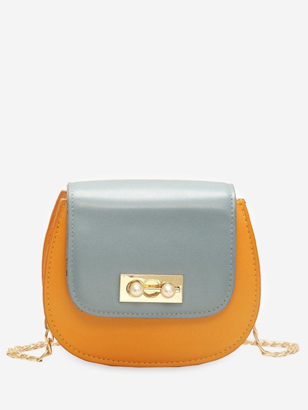 

Faux Pearl PU Leather Flap Crossbody Bag, Bee yellow
