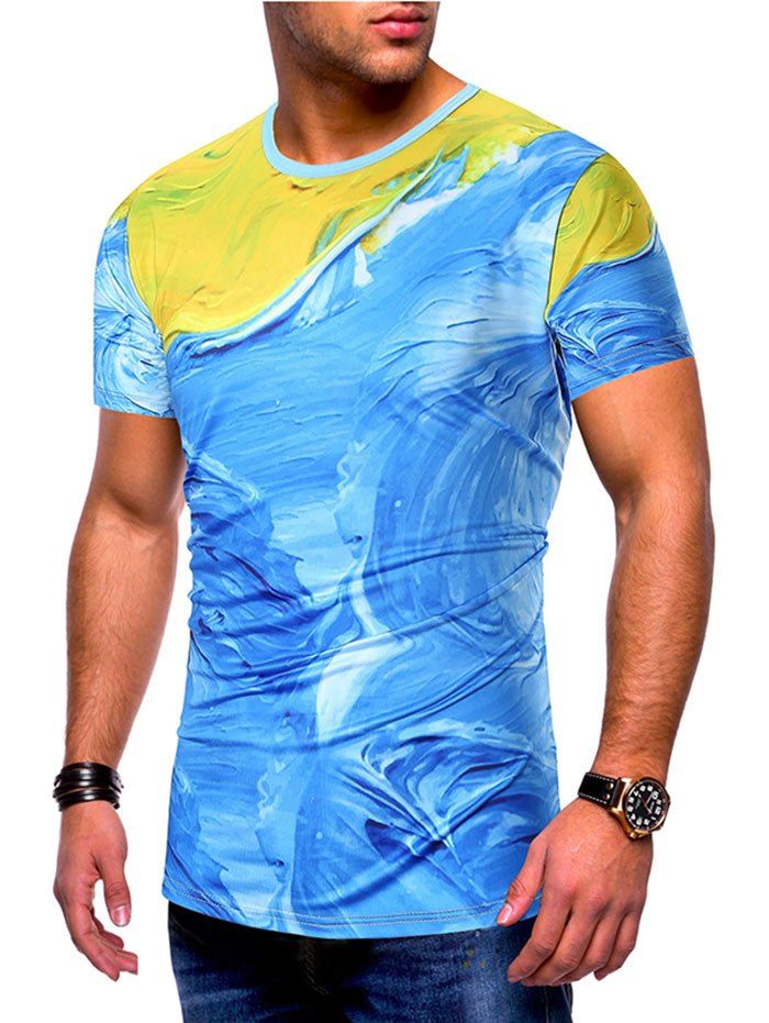 

Painting Print Round Neck T-shirt, Deep sky blue