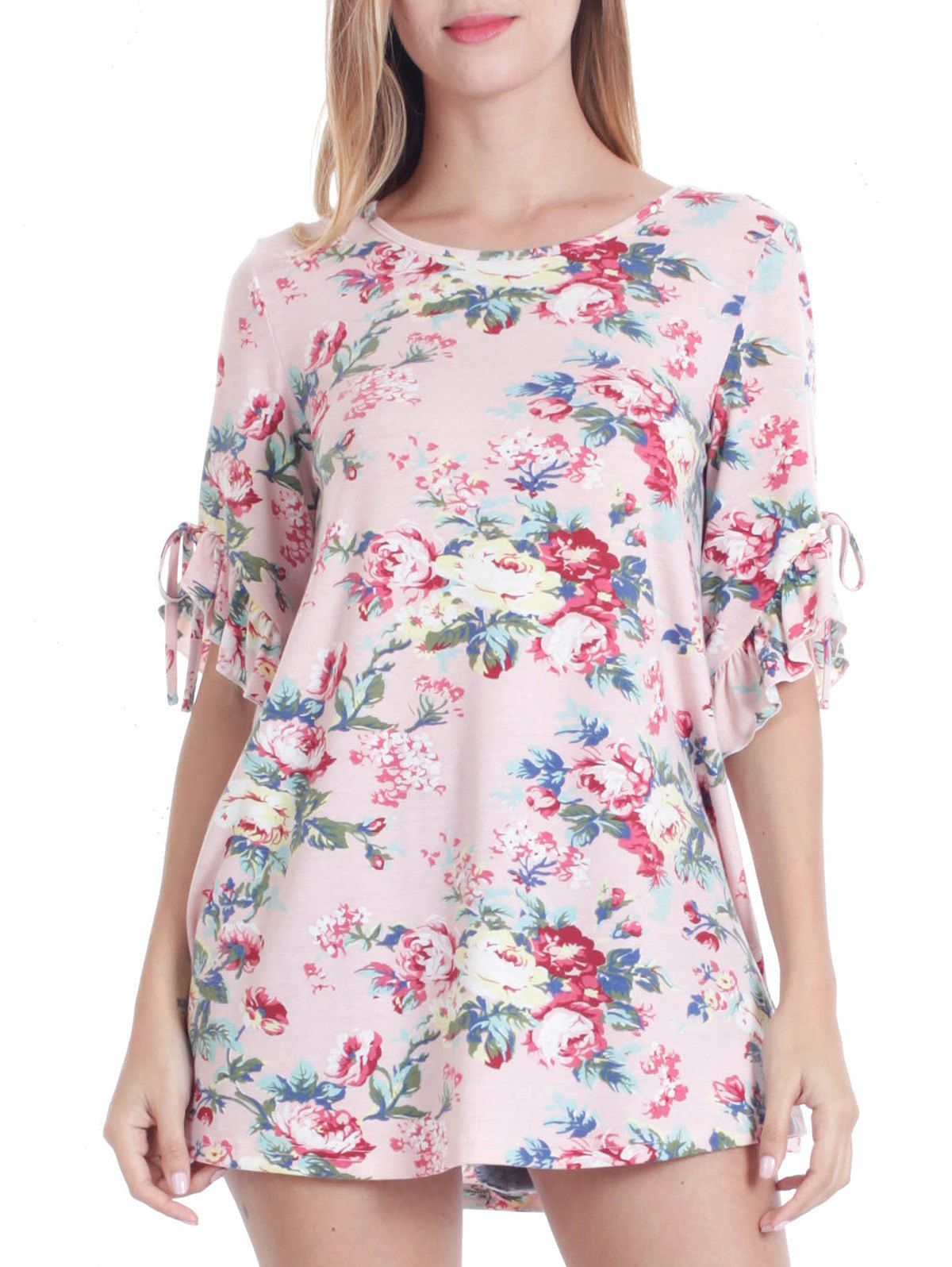 

Flower Ruffle Tunic T-shirt, Pink