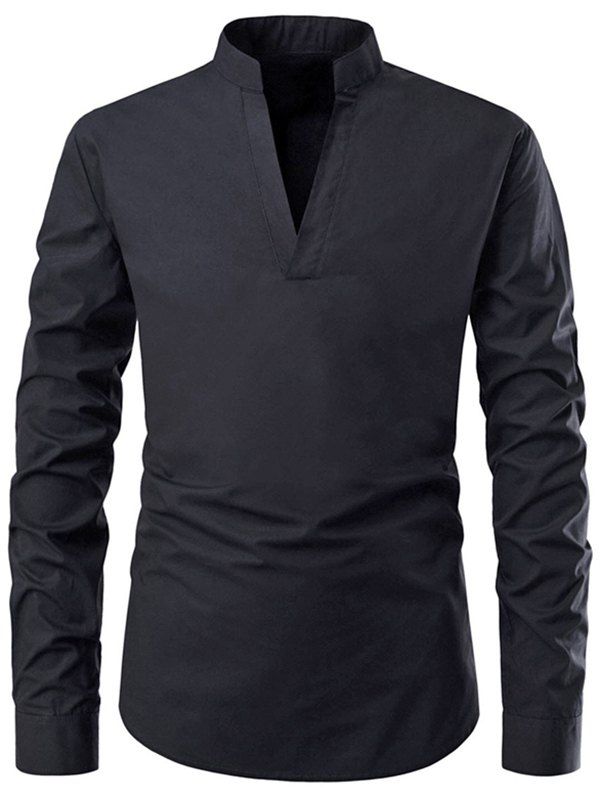 

Solid Color V-Neck Casual Shirt, Black