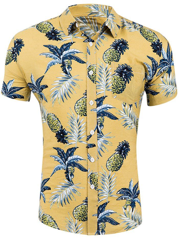 

Pineapple Printed Short Sleeves Shirt, Bee yellow
