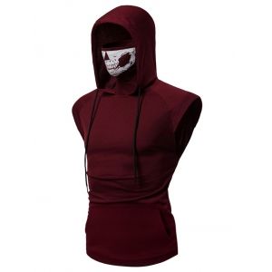

Mask Skull Hooded Pullover Vest, Red wine
