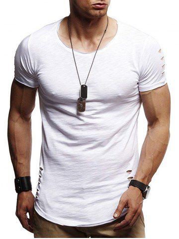 

Ripped Holes Short Sleeve T Shirt, White