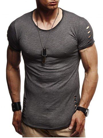 

Ripped Holes Short Sleeve T Shirt, Gray