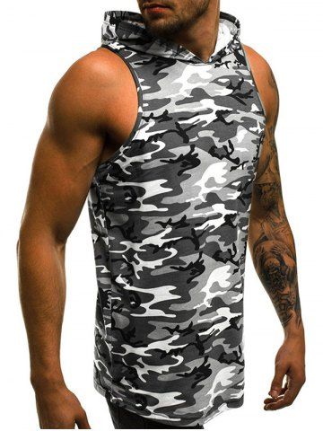 Camouflage Pattern Hooded Tank Top, Gray