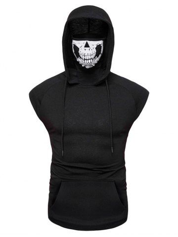 

Mask Skull Hooded Pullover Vest, Black