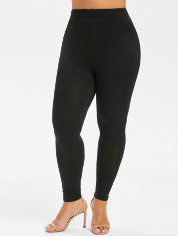 

High Waisted Voile Panel Plus Size Leggings, Black