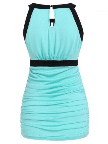 

Cut Out Two Tone Ruched Tank Top, Light aquamarine