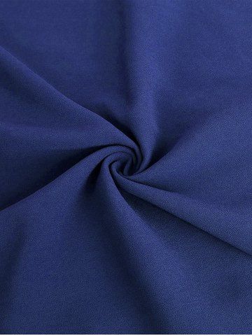 Cuffed Sleeves Buttons V Neck Blouse, Cobalt blue