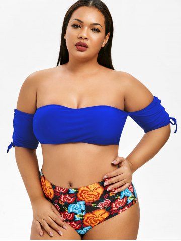 

Rosegal Floral Print Off Shoulder Plus Size Bikini Set, Multi-a