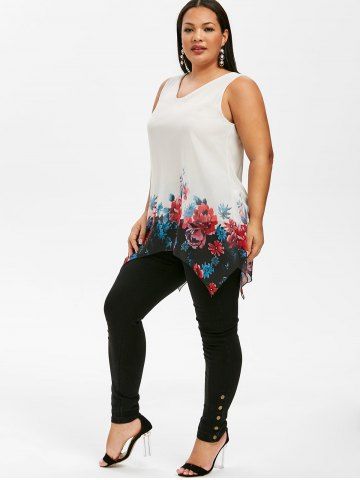 

Plus Size Asymmetrical Floral Tank Top, Chestnut red