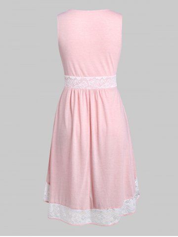 

Lace Trim High Low Plus Size A Line Dress, Pink