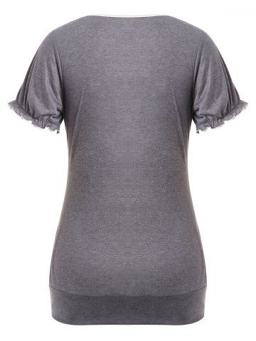 

Side Pockets Buttoned Plus Size T-shirt, Dark gray