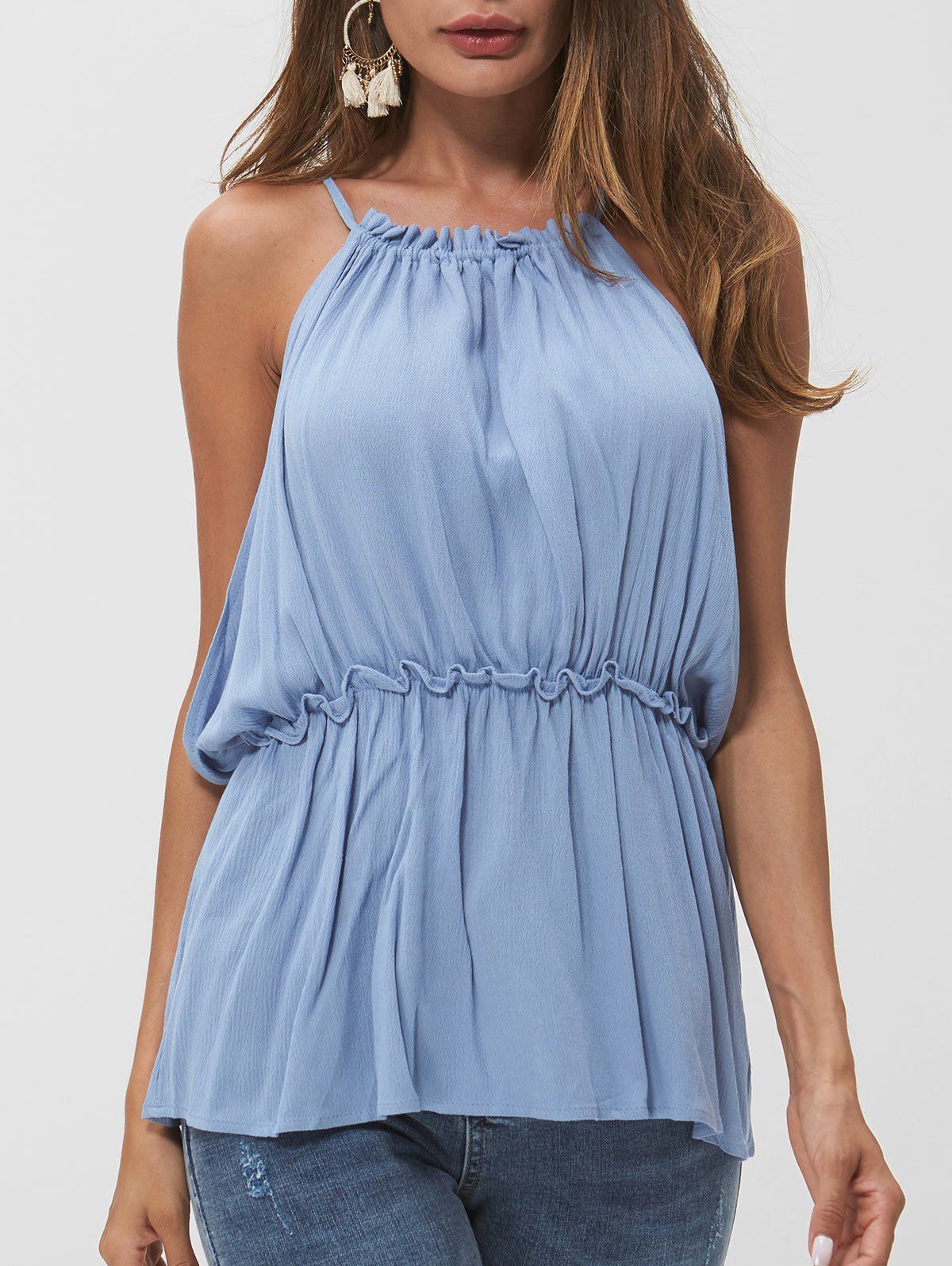 [26 OFF] Frill Open Back Tank Top Rosegal