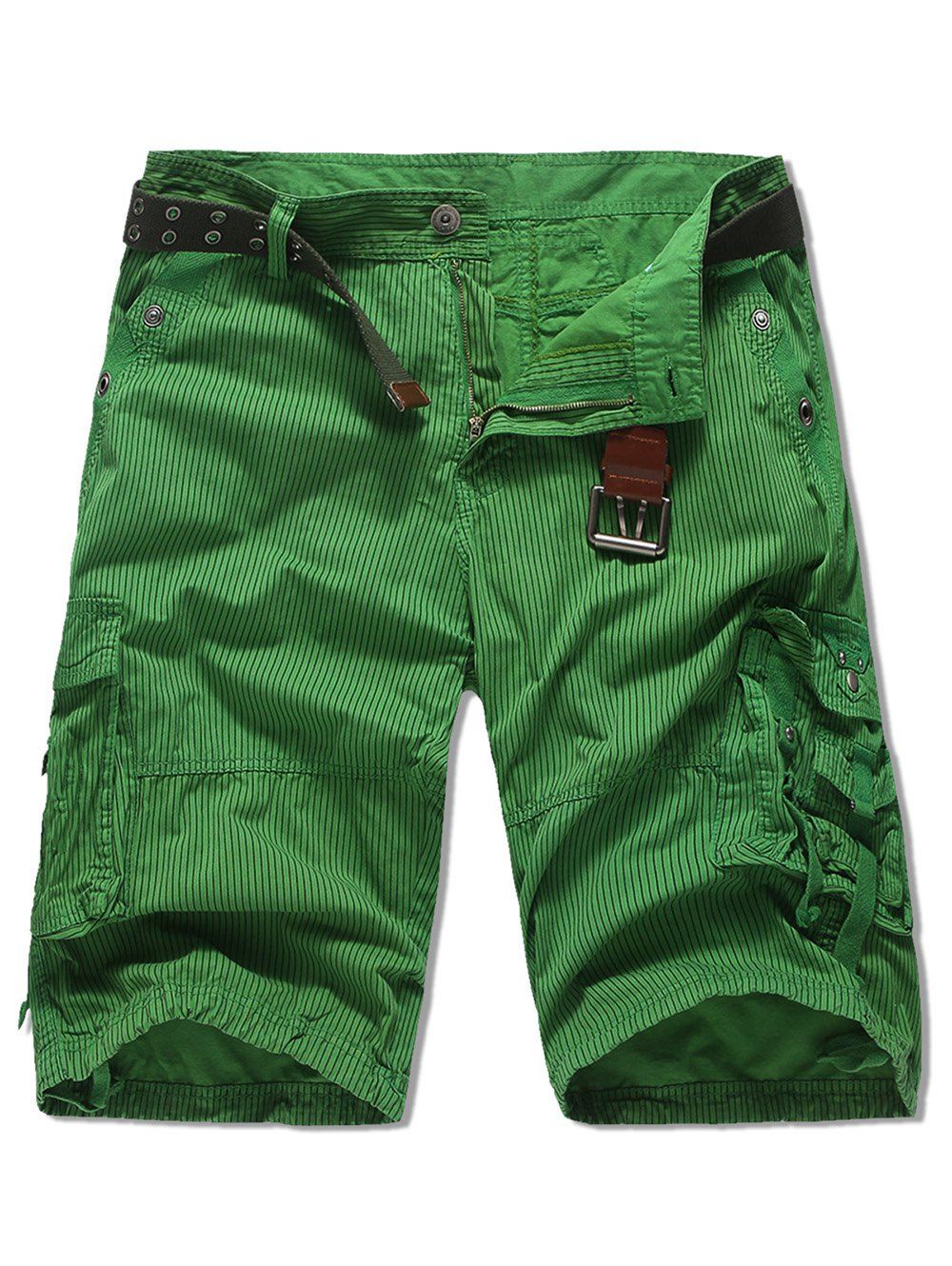 

Multi-pocket Striped Design Cargo Shorts, Green apple