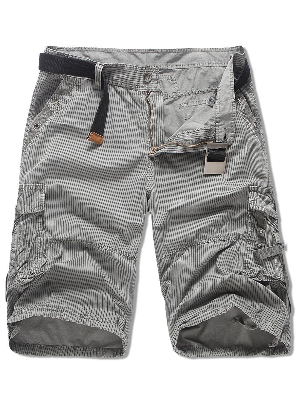 

Multi-pocket Striped Design Cargo Shorts, Light gray