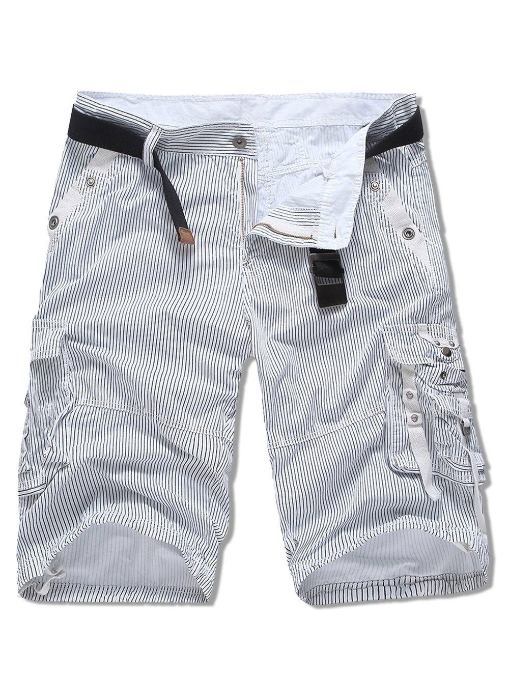 

Multi-pocket Striped Design Cargo Shorts, White