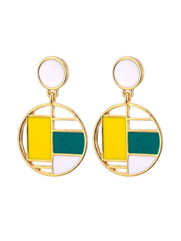 

Pair of Color Block Round Drop Earrings, Multi-a