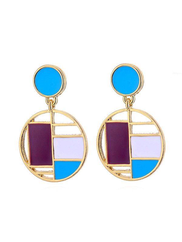 

Pair of Color Block Round Drop Earrings, Multi-c