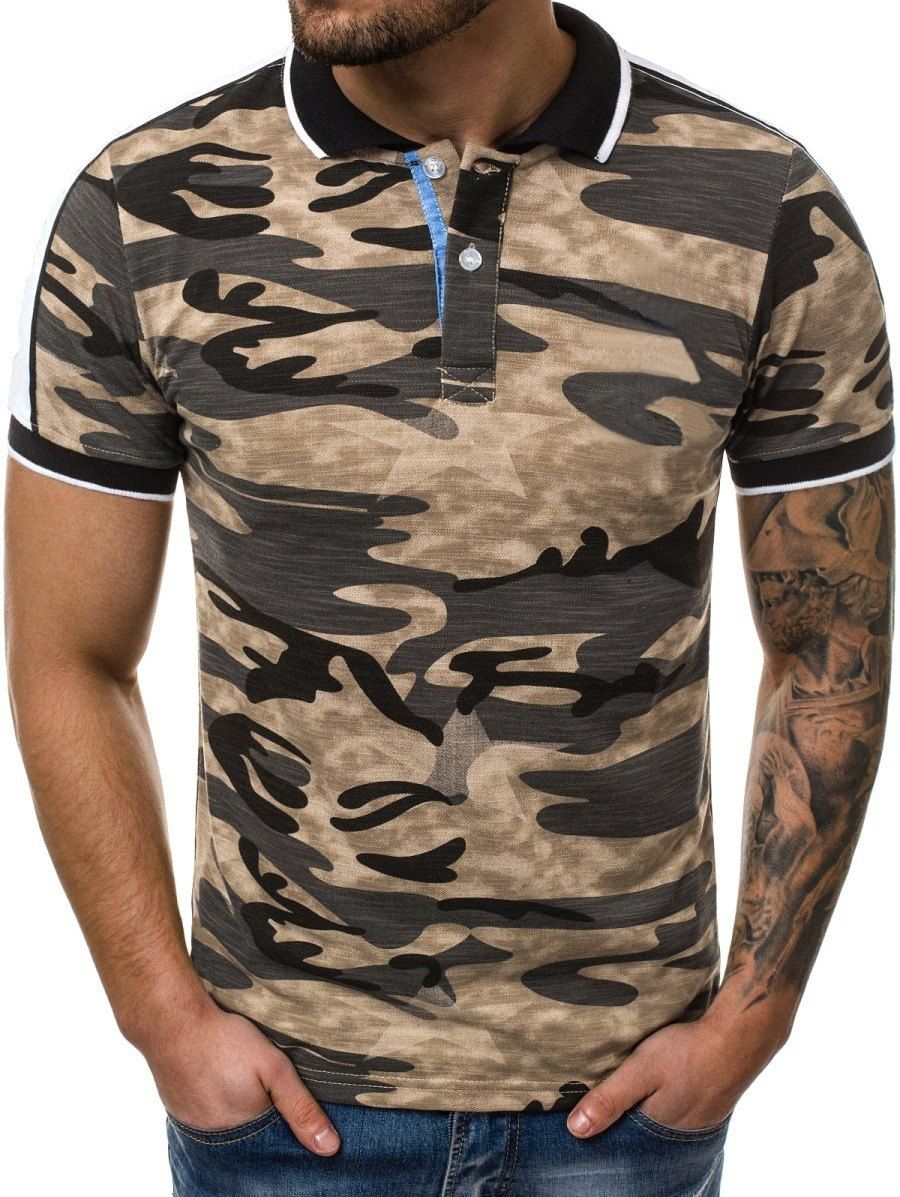 

Camouflage Print Shirt Collar T Shirt, Yellow