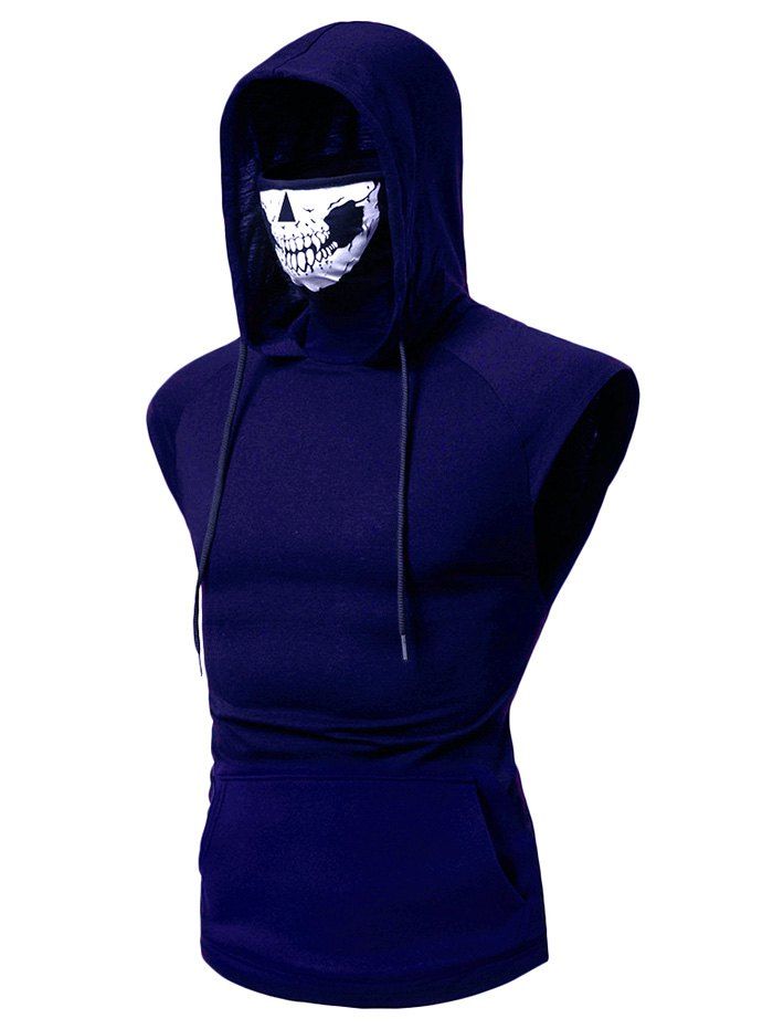 

Mask Skull Hooded Pullover Vest, Blue