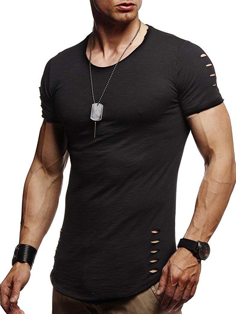 

Ripped Holes Short Sleeve T Shirt, Black