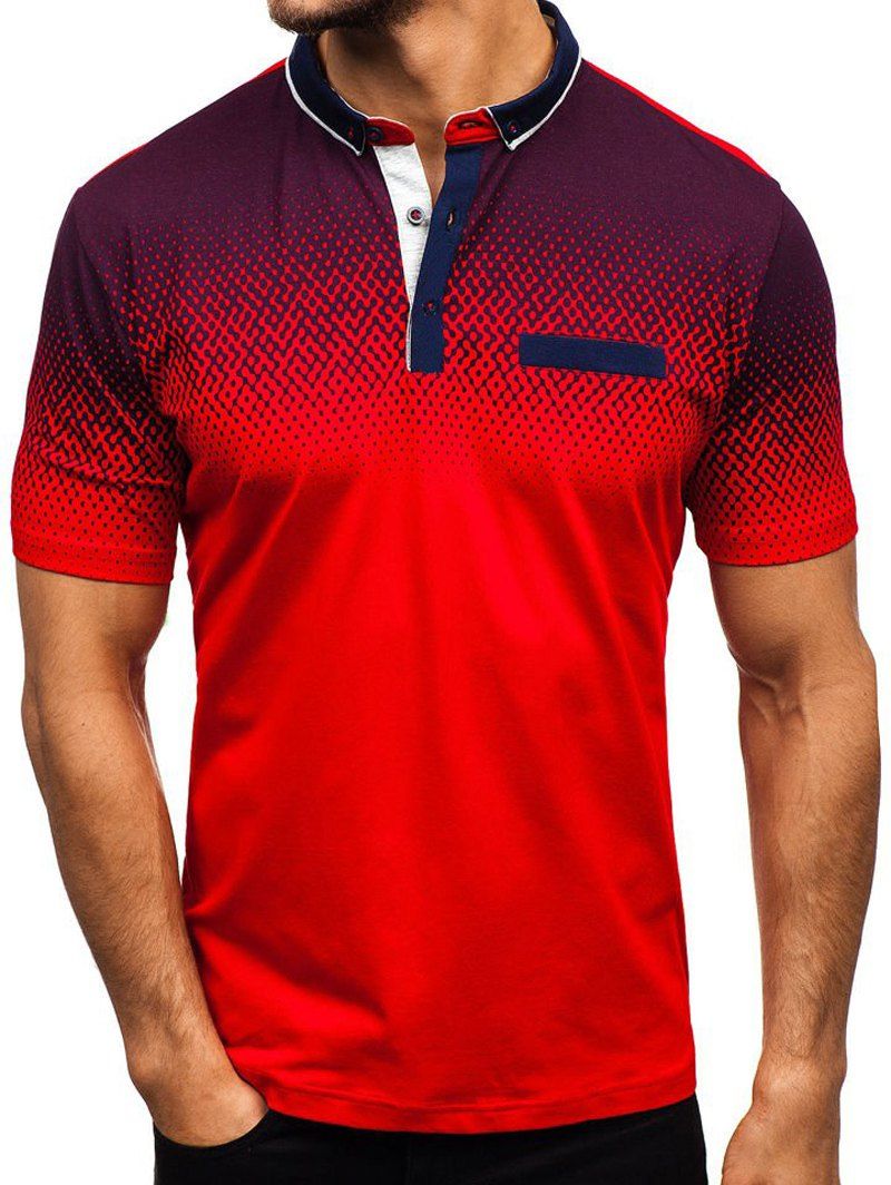 

Gradient Tone Shirt Collar T Shirts, Red