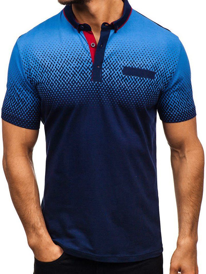 

Gradient Tone Shirt Collar T Shirts, Blue