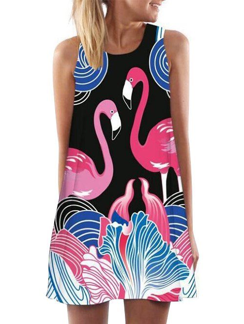 

Flamingo Print Mini Tank Dress, Multi
