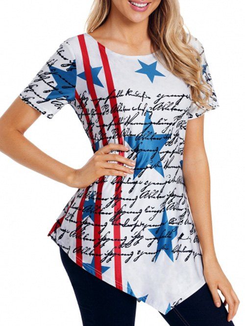 

Striped Stars Letter Print Longline Tee, White