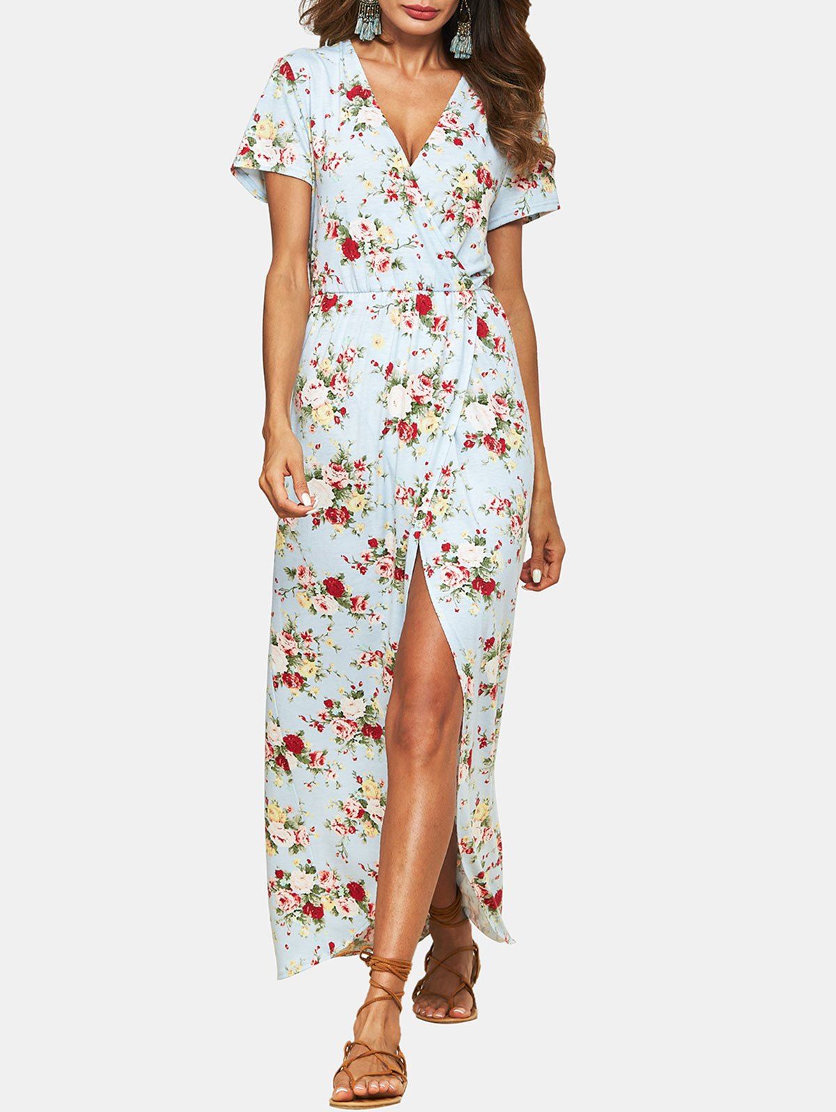 

Flower Low Cut Asymmetrical Dress, Jeans blue