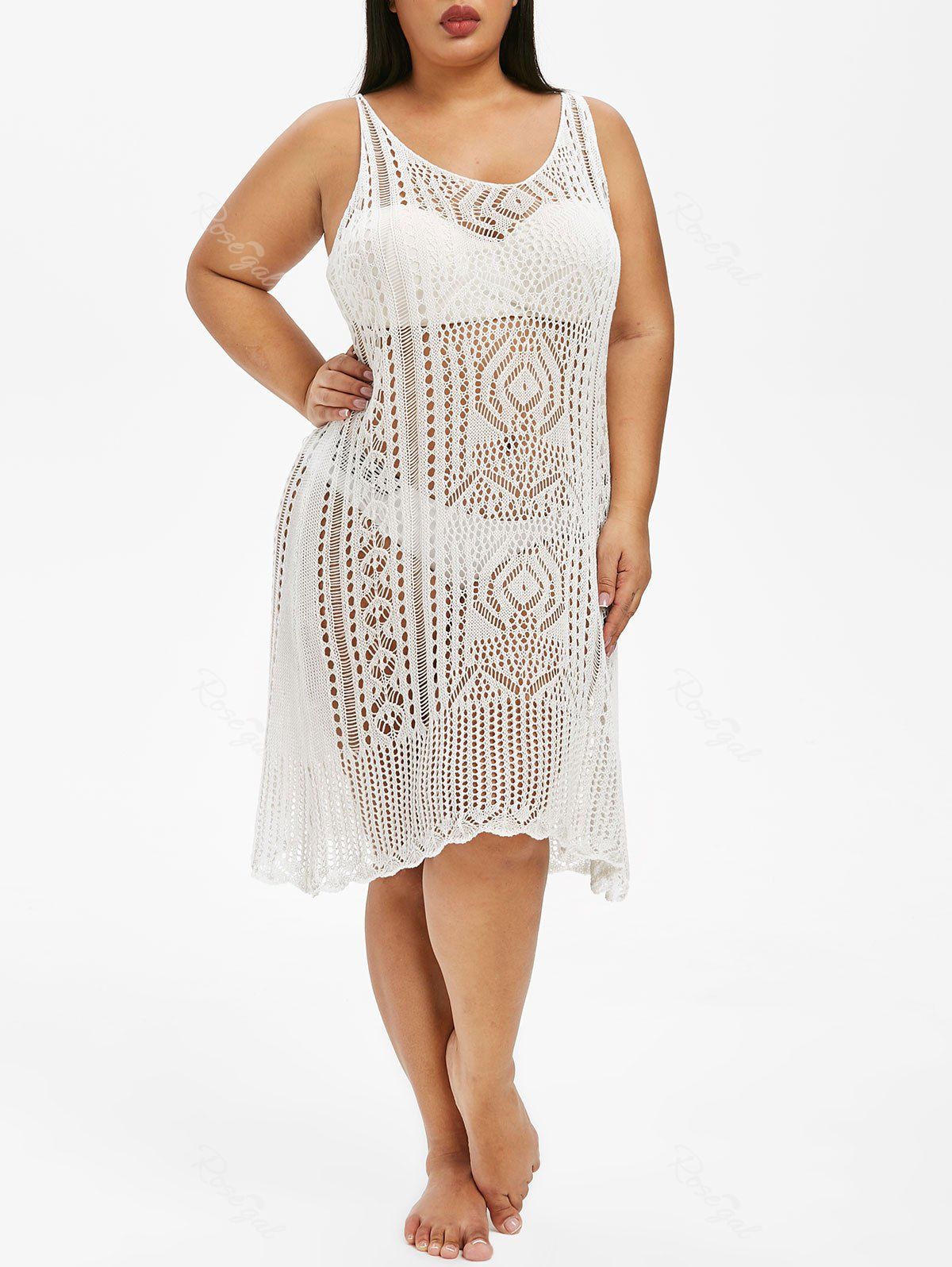 

Plus Size Crochet Cover Up Dress, White