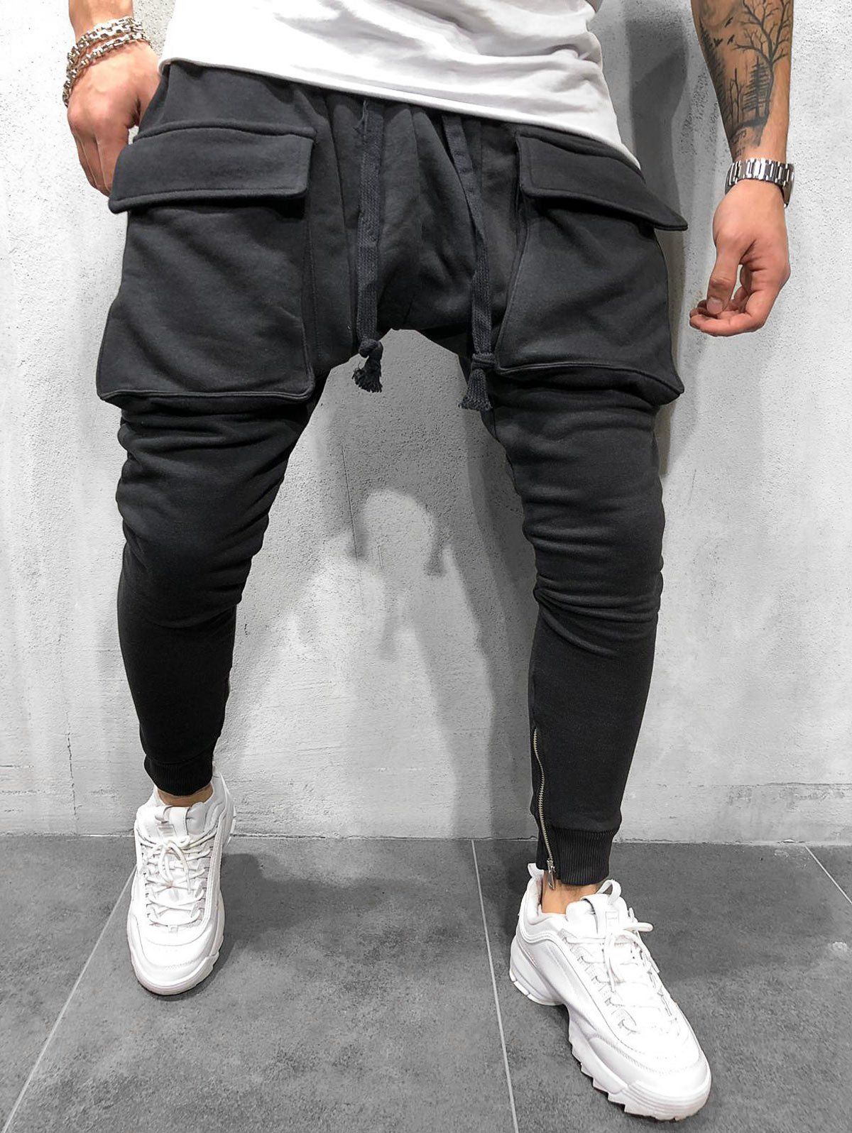 

Pocket Decoration Solid Color Jogger Pants, Black