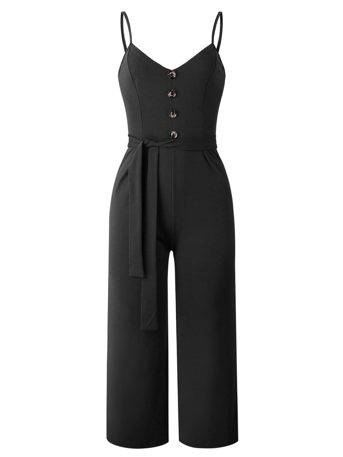 

Buttoned Spaghetti Strap Jumpsuit, Black