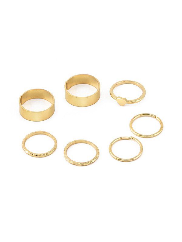 

7Pcs Brief Heart Ring Set, Gold