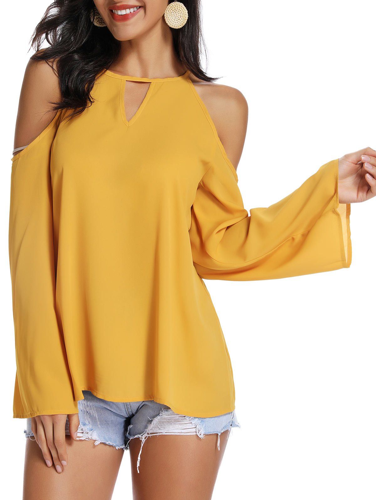 

Keyhole Open Shoulder Blouse, Bee yellow