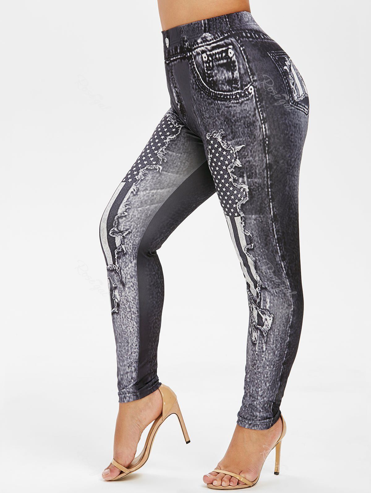 

Distressed American Flag Plus Size Jeggings, Black