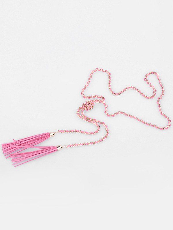 

Fringed Sweater Chain Long Necklace, Light pink