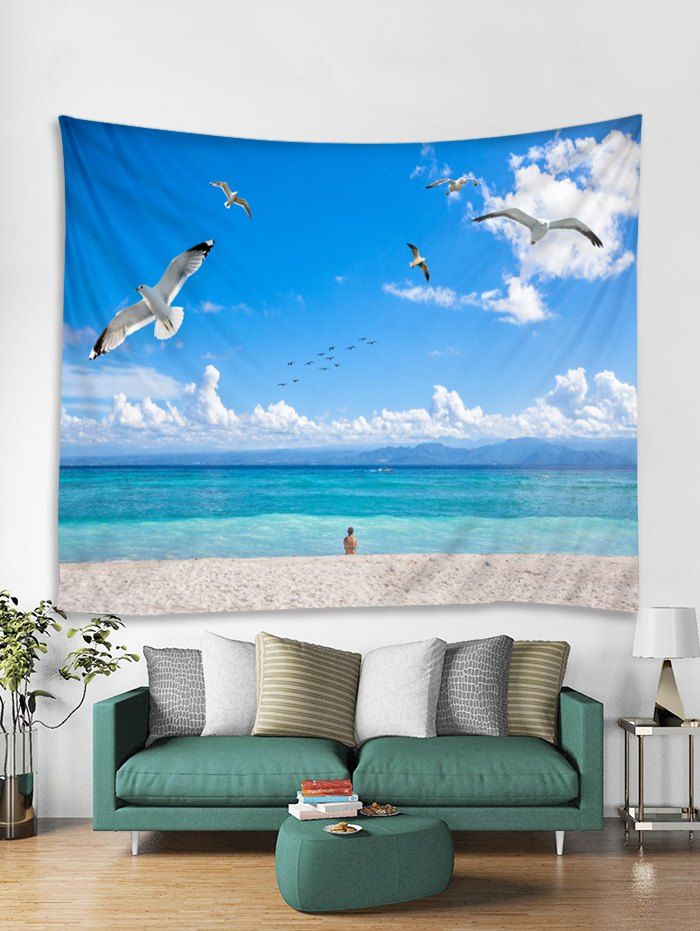 

Beach Sea Gull Sky Tapestry Art Decoration, Sky blue