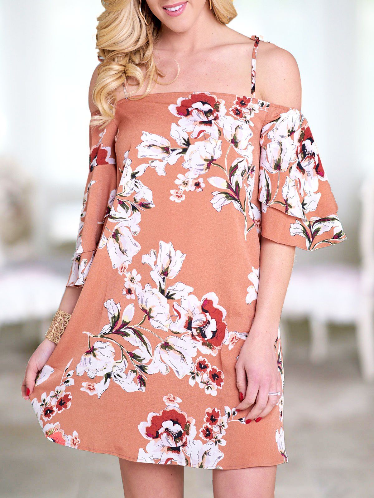 

Flower Bell Sleeve Cami Dress, Multi