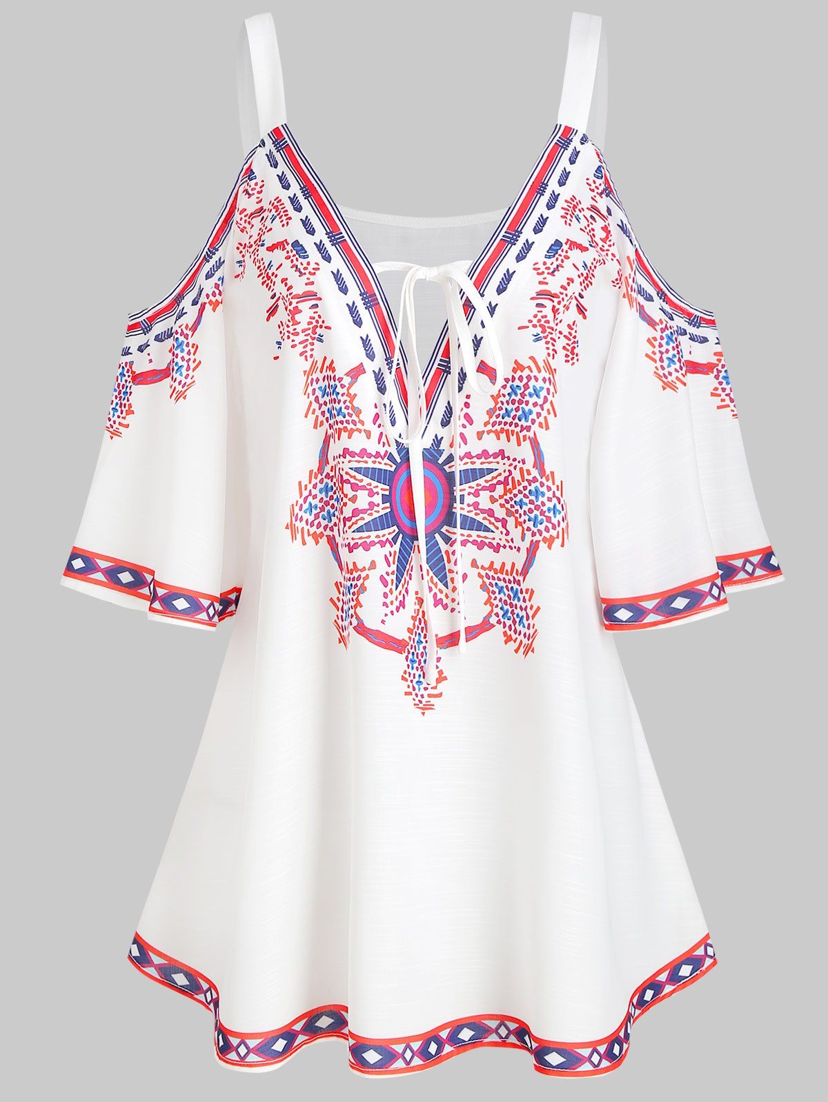 

Printed Open Shoulder Casual Blouse, White