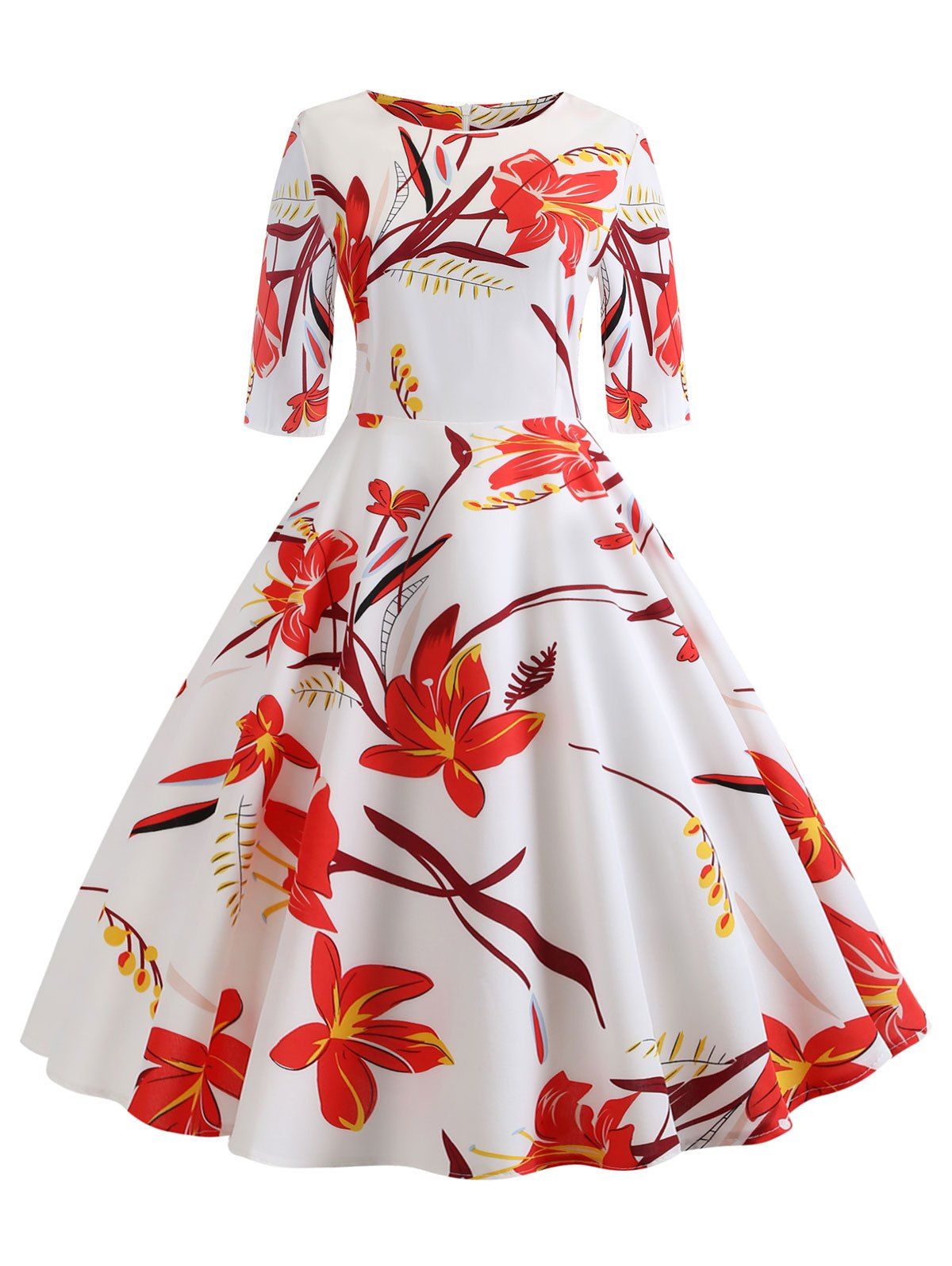 

Vintage Floral Knee Length Dress, Rosso red