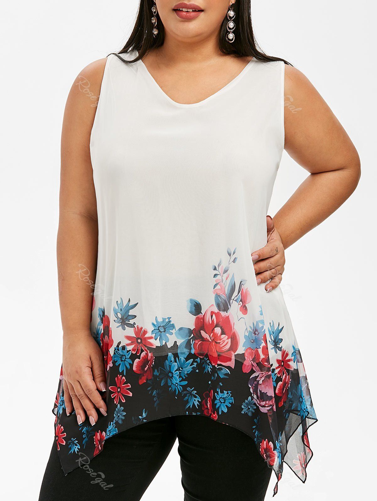 47 Off Plus Size Asymmetrical Floral Tank Top Rosegal 1438