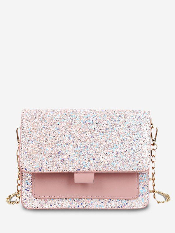 

Sequins PU Chain Crossbody Bag, Light pink