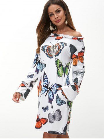 

Butterfly Print Lettuce Tunic Dress, Multi