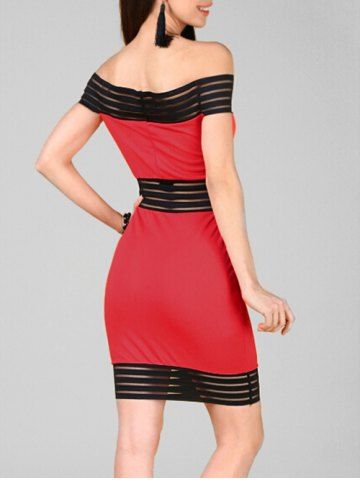 

Off Shoulder Sheer Striped Mini Dress, Red
