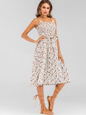 

Sleeveless Floral Print Bohemian Midi Dress, Warm white