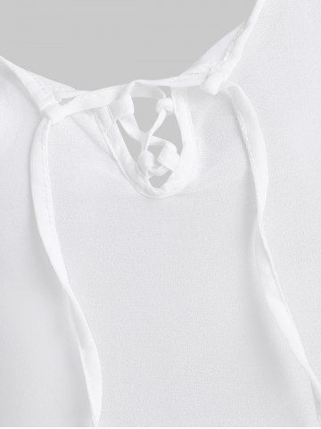 

Crochet Panel Lace-up Sheer Blouse, White