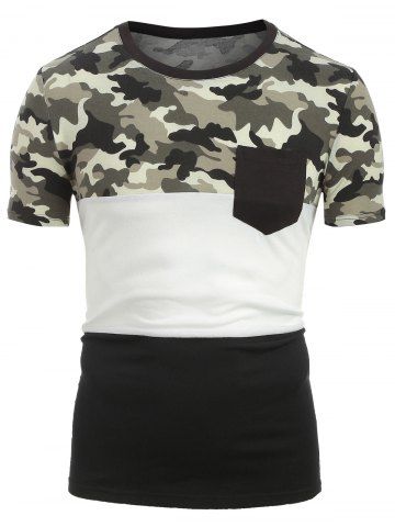 

Camouflage Print Contrast Pocket T-shirt, Camouflage green