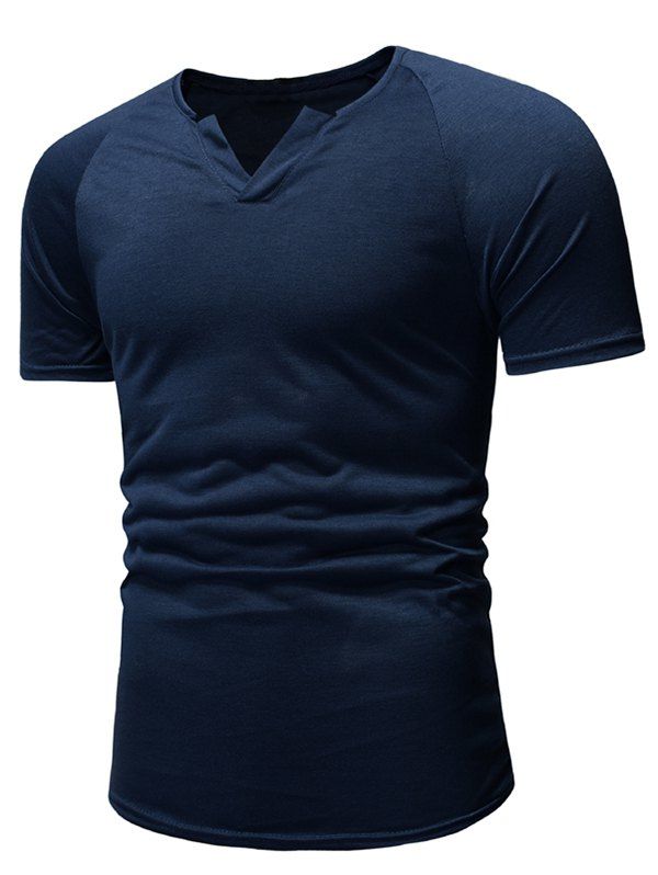 

Solid Color V-Neck Short Sleeves T-shirt, Cadetblue